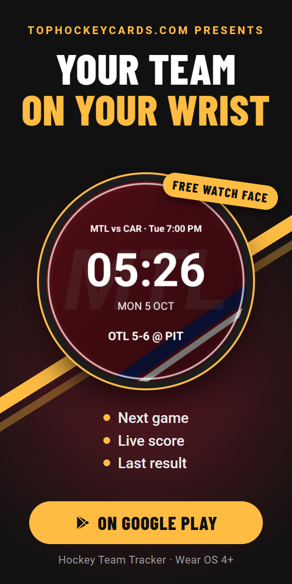 Free hockey watch face for Wear OS: next game, live score, last result