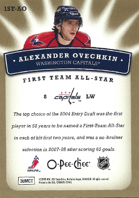 ALEXANDER OVECHKIN 2008-09 O-PEE-CHEE - FIRST TEAM ALL-STAR No. 1ST-AO -- back