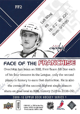 ALEXANDER OVECHKIN 2009-10 UPPER DECK - FACE OF THE FRANCHISE No. FF2 -- back