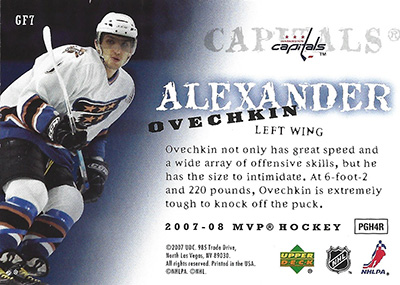 ALEXANDER OVECHKIN 2007-08 UPPER DECK MVP - GAME FACES No. GF7 -- back