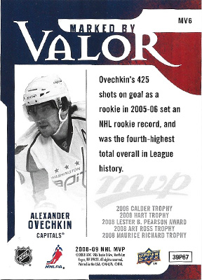 ALEXANDER OVECHKIN 2008-09 UPPER DECK MVP - MARKED BY VALOR No. MV6 -- back
