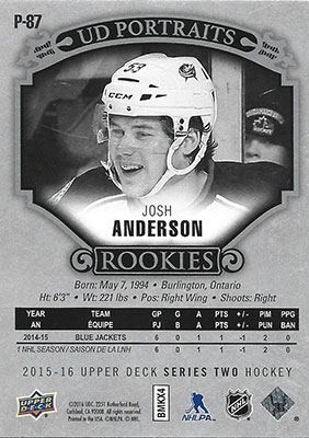 JOSH ANDERSON 2015-16 UPPER DECK - UD PORTRAITS No. P-87