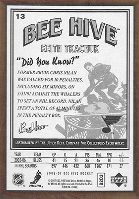 KEITH TKACHUK 2006-07 BEEHIVE - BLUE No. 13  -- arrière