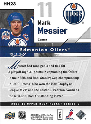 MARK MESSIER 2009-10 UPPER DECK - HOCKEY HEROES No. HH23  -- arrière