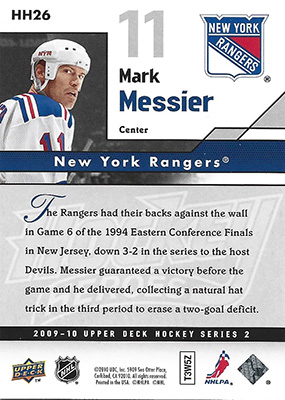 MARK MESSIER 2009-10 UPPER DECK - HOCKEY HEROES No. HH26  -- arrière