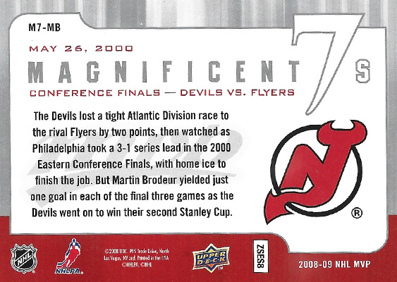 MARTIN BRODEUR 2008-09 UPPER DECK MVP - MAGNIFICIENT 7 No. M7-MB -- back