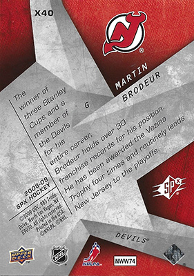 MARTIN BRODEUR 2008-09 SPx - SPXCITEMENT No. X-40 -- back